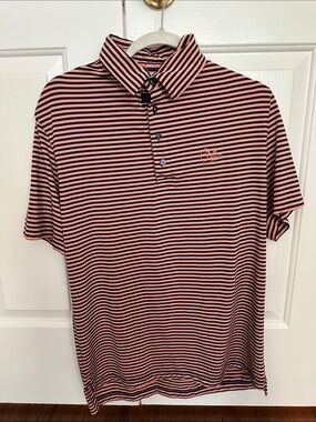 Golf Polo Shirt (LevelWear) - Men’s, Striped Salmon and Black